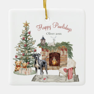 Ornamento De Cerâmica Feliz Pawlidays Design de Cachorro - Dogue Alemão