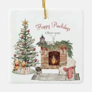 Ornamento De Cerâmica Feliz Pawlidays Design de Cachorro - Lhasa Apso