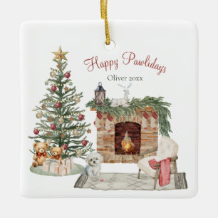 Ornamento De Cerâmica Feliz Pawlidays Design de Cachorro - Maltês