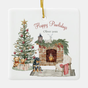 Ornamento De Cerâmica Feliz Pawlidays Design de Cachorro - Rottweiler
