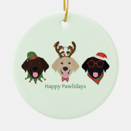 Ornamento De Cerâmica Feliz Pawlidays Labrador Retriever Cães