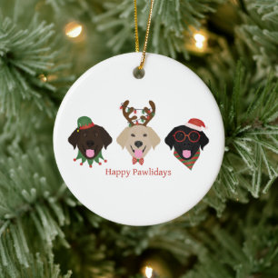 Ornamento De Cerâmica Feliz Pawlidays Labrador Retriever Cães