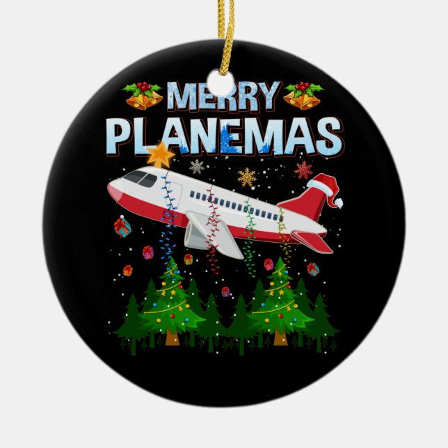 Ornamento De Cerâmica Feliz Planesmas Family Planesmas Natal Para Piloto (Frente)