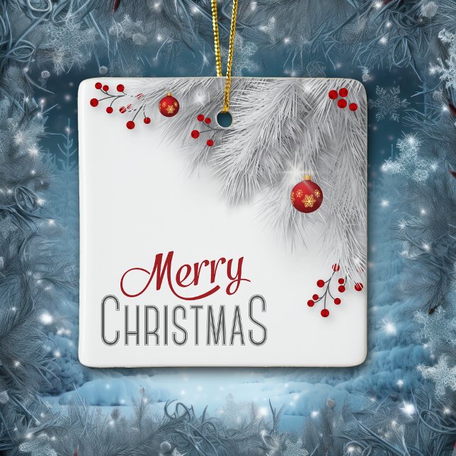 Ornamento De Cerâmica Feliz Prata Enrolado Vermelho Decoração Natal (Criador carregado)