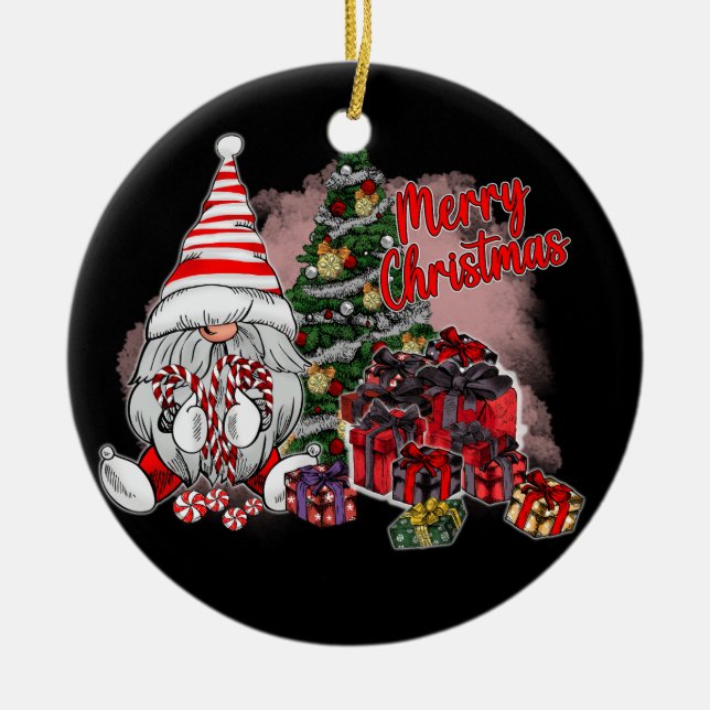 Ornamento De Cerâmica Feliz presente de Natal (Frente)