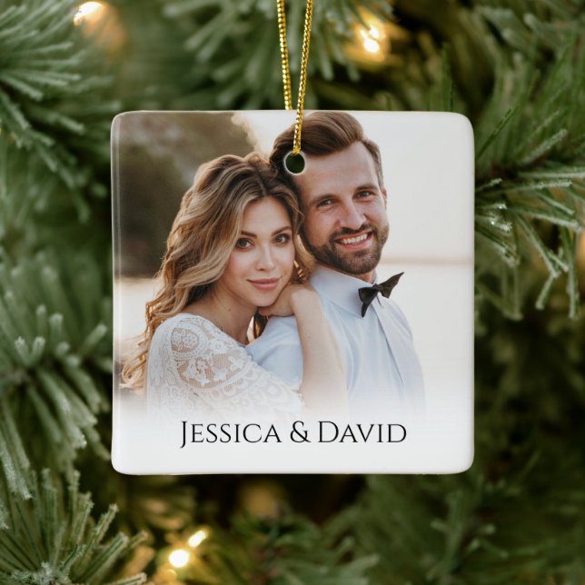 Ornamento De Cerâmica Feliz Preta e Branco e Destaques de Férias Casadas (Árvore)