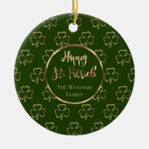 Ornamento De Cerâmica Feliz Rua. Patrick Shamrocks Green Clovers Irish