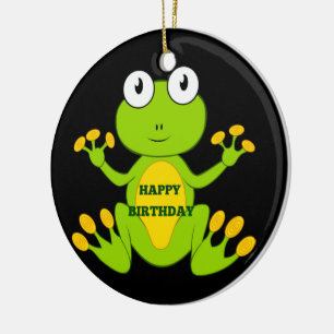 Ornamento De Cerâmica Feliz Sapo Verde de Aniversário