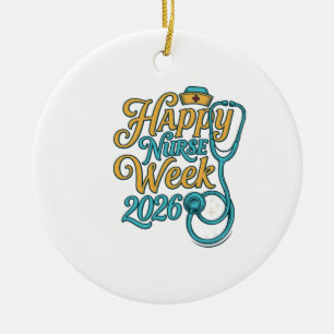 Ornamento De Cerâmica Feliz Semana das Enfermeiras 2026 Camisa de Esteto