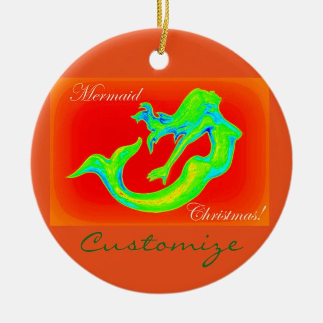 Ornamento De Cerâmica Feliz Sereia Natal personalizado (Frente)