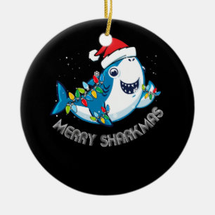 Ornamento De Cerâmica Feliz Sharkmas Papais noeis Tubarões de Natal Pres