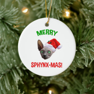 Ornamento De Cerâmica Feliz Sphynx-Mas Engraçado Pão De Gato De Esfing
