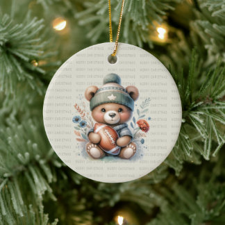 Ornamento De Cerâmica Feliz Urso Personalizado de Natal com Foto