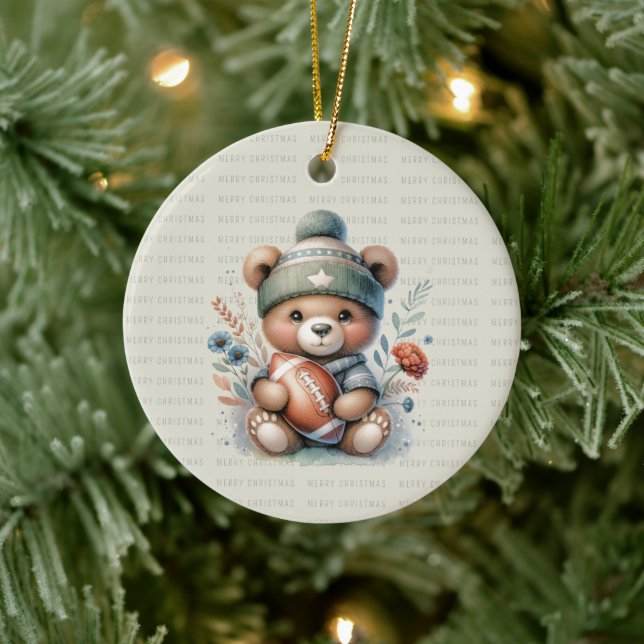 Ornamento De Cerâmica Feliz Urso Personalizado de Natal com Foto (Árvore)