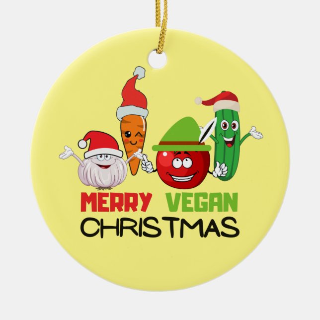 Ornamento De Cerâmica Feliz vegan Natal (Frente)