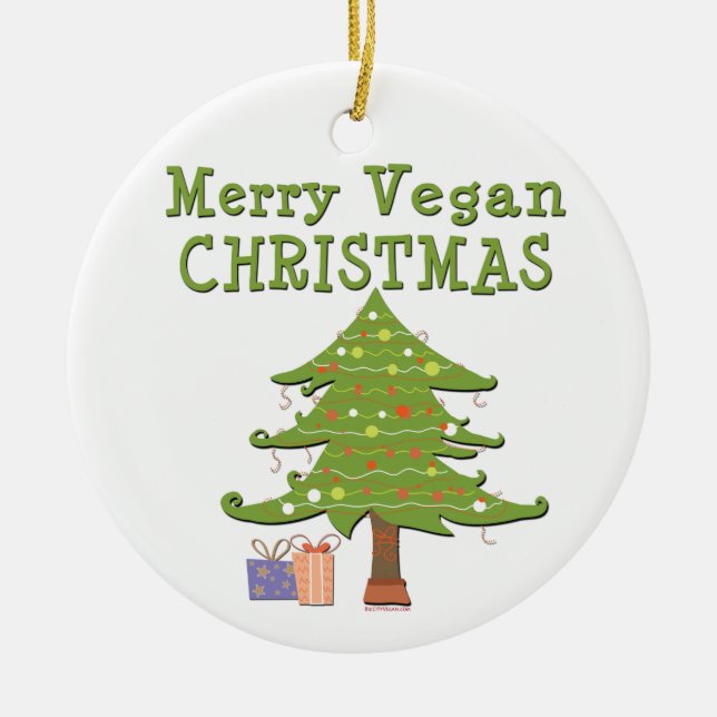 Ornamento De Cerâmica Feliz Vegan Natal (Frente)