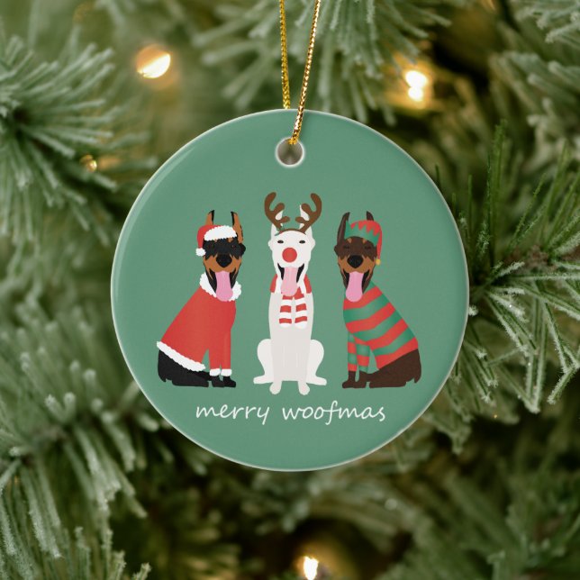 Ornamento De Cerâmica Feliz Woofmas Dobermann - Cães de Natal (Árvore)