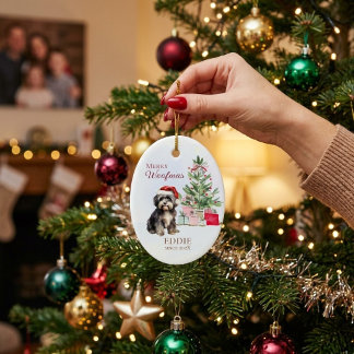 Ornamento De Cerâmica Feliz Woofmas Primeiro Natal Cachorro Pet Família
