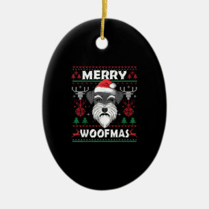 Ornamento De Cerâmica Feliz Woofmas Schnauzer Cachorro de Natal Pajama