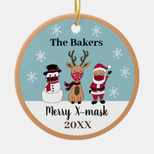 Ornamento De Cerâmica Feliz X-Mask Funny Reindeer Papais noeis Snowman