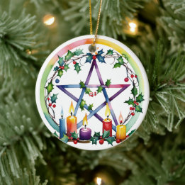Ornamento De Cerâmica Feliz Yule Fesacle Pentacle Winter Wiccan Holiday