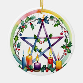 Ornamento De Cerâmica Feliz Yule Fesacle Pentacle Winter Wiccan Holiday