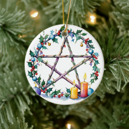 Ornamento De Cerâmica Feliz Yule Fesacle Pentacle Winter Wiccan Holiday