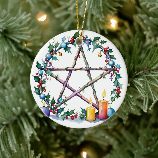 Ornamento De Cerâmica Feliz Yule Fesacle Pentacle Winter Wiccan Holiday (Árvore)