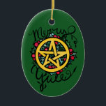 Ornamento De Cerâmica Feliz Yule Pentagram Witchcraft Art<br><div class="desc">Feliz Yule Pentagram Witchcraft Art pagan de feriado holandês</div>