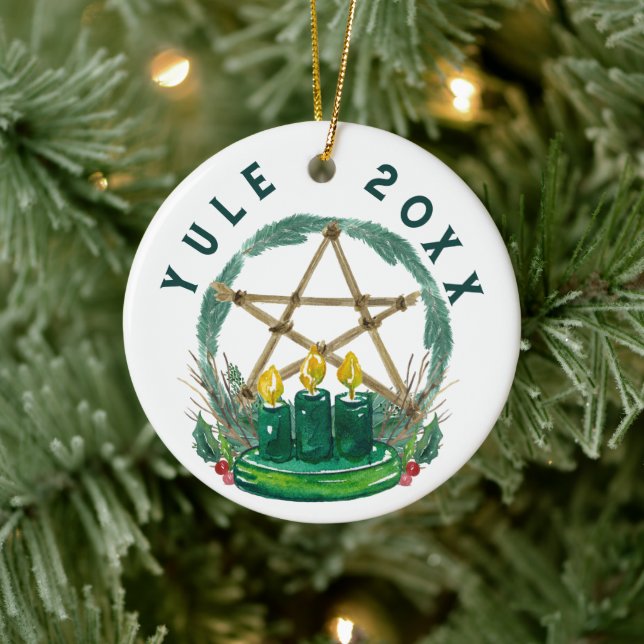 Ornamento De Cerâmica Feliz Yule Winter Solstice Wiccan Festivo Pentácul (Árvore)