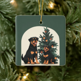 Ornamento De Cerâmica Felizes Cães Rottweiler Feriados