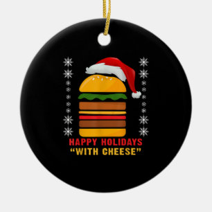 Ornamento De Cerâmica Felizes Férias com Cheeseburger de Natal Queijo