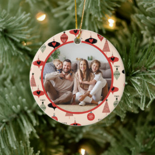 Ornamento De Cerâmica Felizes Festas Foto de Natal da Família