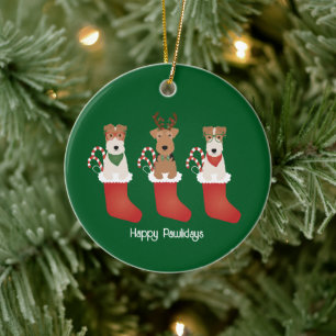 Ornamento De Cerâmica Felizes Pawlidays Welsh Wire Fox Terrier Dogs