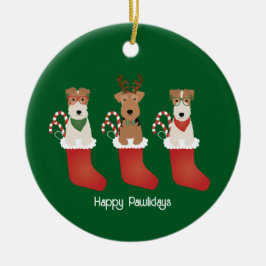 Ornamento De Cerâmica Felizes Pawlidays Welsh Wire Fox Terrier Dogs