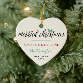 Ornamento De Cerâmica Felried Christmas Holly Mistletoe Photo Wedding