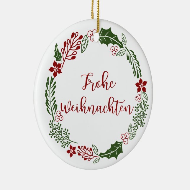 Ornamento De Cerâmica Fera de Natal Alemã, Frohe Weihnachten (Direito )