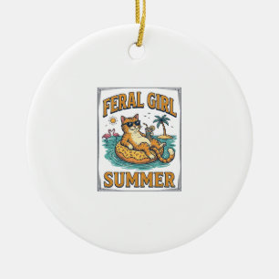 Ornamento De Cerâmica Feral Girl Summer Gato Flutua Camisa Vintage Desig