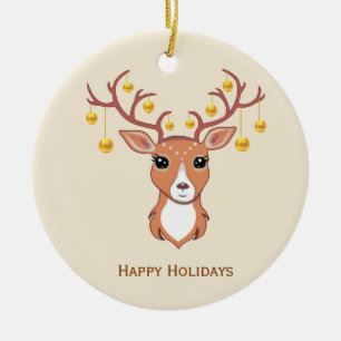Ornamento De Cerâmica Féría de Natal Veado Dourado
