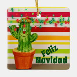 Ornamento De Cerâmica Feriado Cute Personalizado Cactus Feliz Navidad