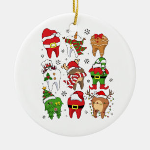 Ornamento De Cerâmica Feriado de Férias com Caracteres Dentais de Natal 