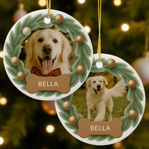 Ornamento De Cerâmica Feriado de Foto de Cão Feriado de Nome Personaliza