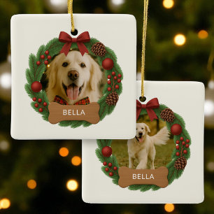 Ornamento De Cerâmica Feriado de Foto de Natal de Férias do Nome de Cão