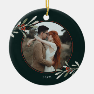 Ornamento De Cerâmica Feriado de Foto em Greenery de inverno