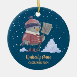 Ornamento De Cerâmica Feriado de inverno com neve e pássaros bonitos