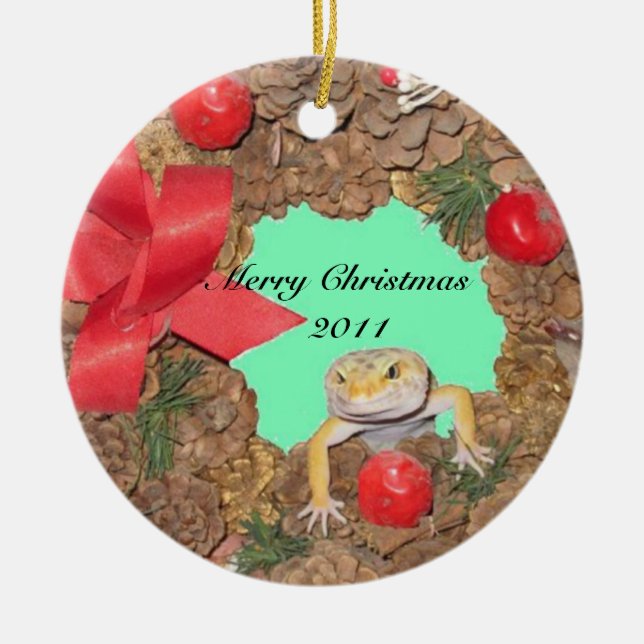 Ornamento De Cerâmica Feriado de Lovin do lagarto (Frente)