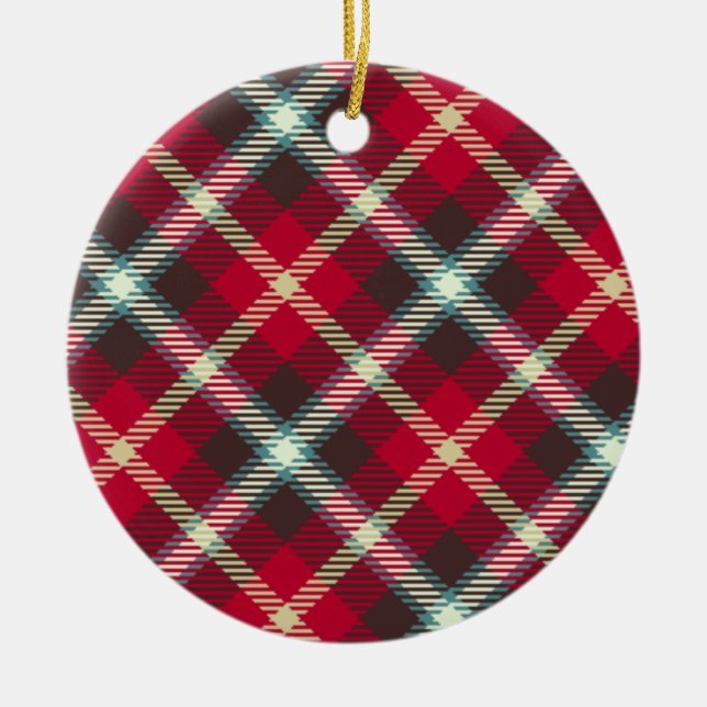 Ornamento De Cerâmica Feriado de Natal da Design de Padrão de Tartan (Frente)
