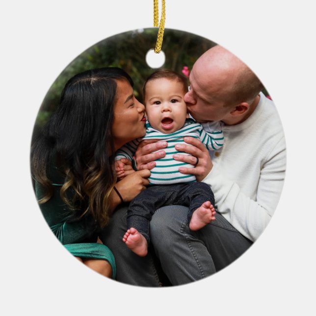 Ornamento De Cerâmica Feriado de Natal da Família Moderna Personalizada (Frente)