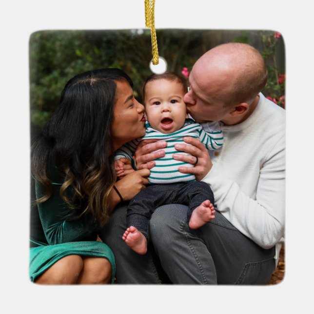 Ornamento De Cerâmica Feriado de Natal da Família Moderna Personalizada (Frente)