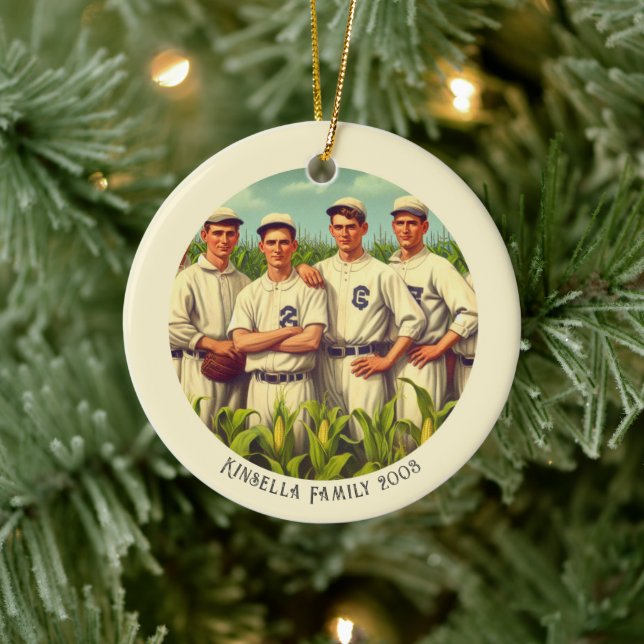 Ornamento De Cerâmica Feriado de Natal de Baseball Vintage Personalizado (Árvore)